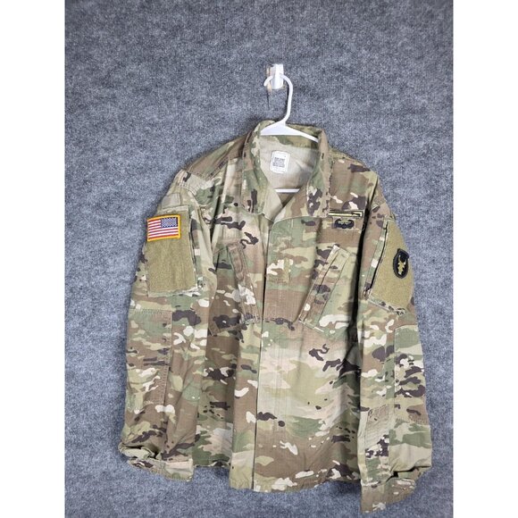 US Army ACU Coat Jacket Mens Medium Regular OCP Camo Ripstop Hook Loop Patches